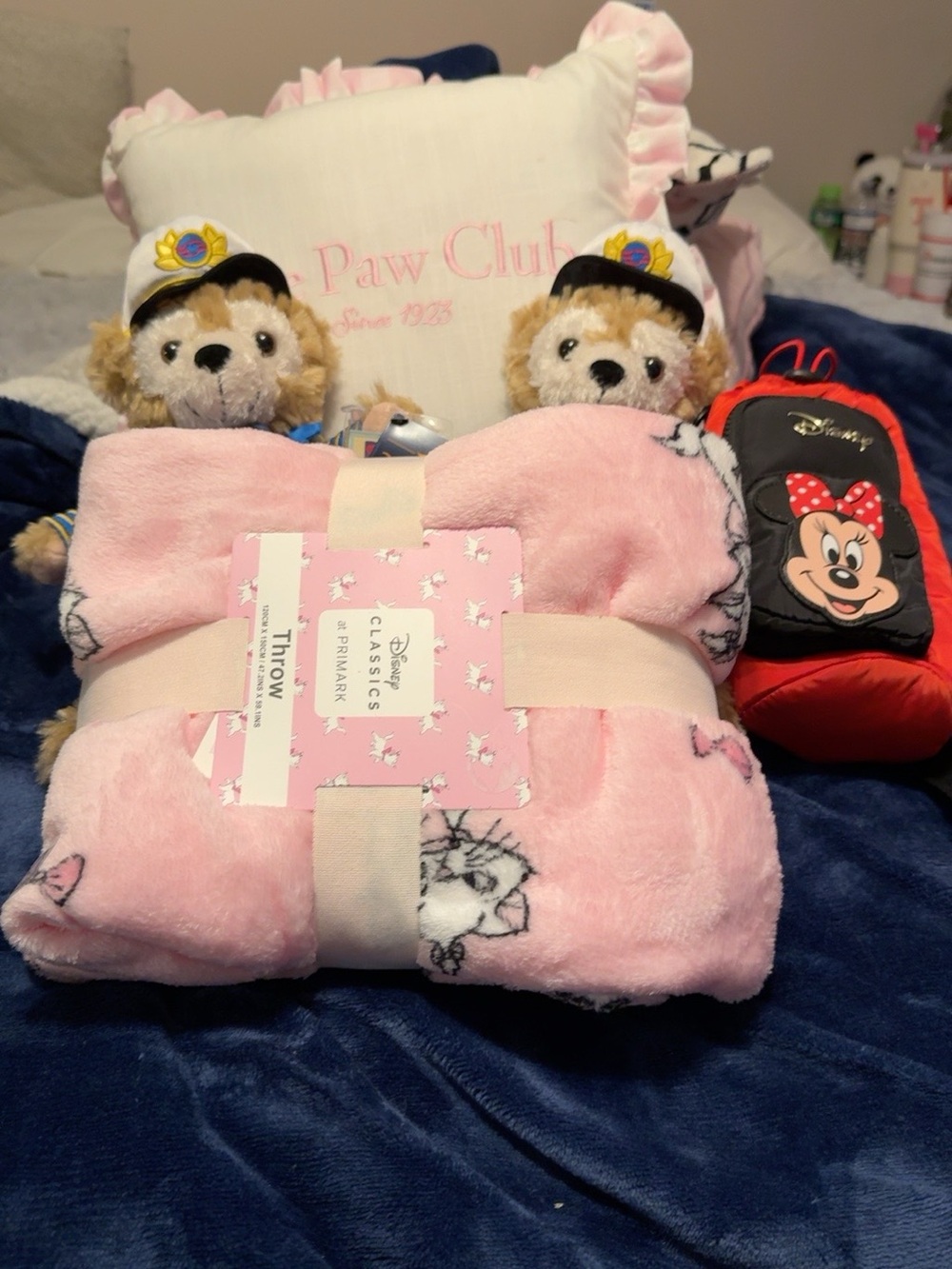 Disney Duffy Marie Minnie 5pc Bundle Plush Throw Pillow Bottle Holder NWT